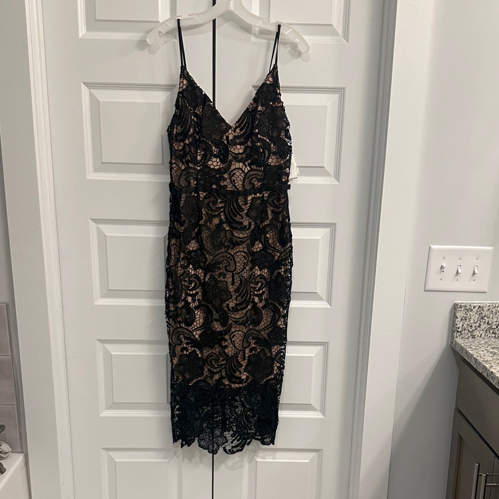 David's Bridal Black and Nude Lace Dress